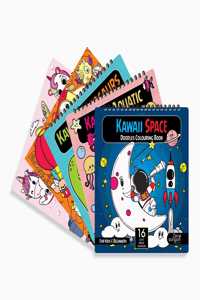 Zen Sangam Cute Kawaii Doodles Colouring - 5 Books Set For Kids (Kawaii-Space,Dinosaur,Aquatic,Boys&Girls)