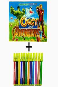 Colouring Book Of Oggy & Cockroches With Sketch Pen Combo Set [ 12 Sketch Pen Multicolour ] For Kids & Childrens | Fun Activity Colouring Book | Sketch Pen Set | Crayons Set | Colouring | Drawing
