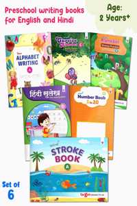 Handwriting Practice Books For Preschool & Kindergarten Kids : Write & Practice Cursive Writing Capital & Small Letters, Hindi Sulekh, Capital & Small Letters, Patterns & Numbers 1-20 | Set Of 6 Books