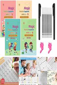 2022 Shnmn Sank Magic Practice Copybook, (4 Book + 1 Pen + 10 Refill) Number Tracing Book For Preschoolers With Pen, Magic Calligraphy Books For Kids Reusable Writing Tool (19*13 Cm)