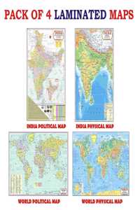 World Map & India Map ( Both Political & Physical ) | LAMINATED Combo of 4 Maps | Printed on Both Sides | Size : 45 x 30 cm |