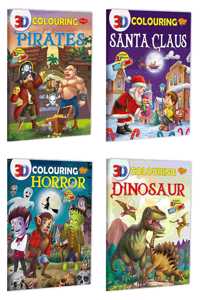 Sawan Set Of 4 3D Colouring Books (3D Colouring: Santa Claus. Pirates, Horror, Dinosaur)