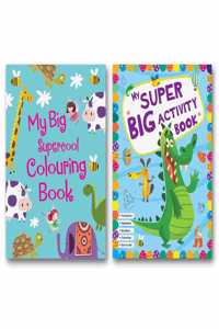 Activity Books For Kids - Set Of 2 Books (My Big Supercool Colouring Book & My Super Big Activity Book) | Age 3-6 Years | Jumbo Sized
