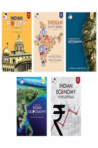 Set of 5: Indian Polity + Indian Economy + Indian Art & Culture + Principles & Fundamentals of Geography Book 2023 (1st Edition) | UPSC | Civil Services Exam | State Administrative Exams