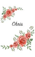 Chris: Personalized Composition Notebook - Vintage Floral Pattern (Red Rose Blooms). College Ruled (Lined) Journal for School Notes, Diary, Journaling. Flo