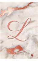 L: Letter L Journal, Rose Gold on Rose Gold Marble, Personalized Notebook Monogram Initial, 6 X 9