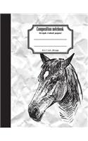 Composition notebook graph ruled paper 8.5 x 11" 200 page 4x4 grid per inch, Horse black white art: Large composition book journal for school student/teacher/office