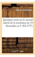 Quelques Mots Sur Le Second Article de la Résolution Du 19 Thermidor an V