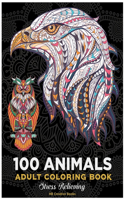 100 animals.Coloring book for adults .