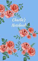 Charlie's Notebook: Personalized Journal - Garden Flowers Pattern. Red Rose Blooms on Baby Blue Cover. Dot Grid Notebook for Notes, Journaling. Floral Watercolor Design