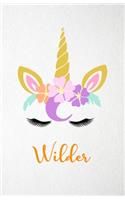 Wilder A5 Lined Notebook 110 Pages: Funny Blank Journal For Lovely Magical Unicorn Face Dream Family First Name Middle Last Surname. Unique Student Teacher Scrapbook/ Composition Great