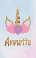 Annette: Personalized First Name Unicorn Gift Birthday Girl Notebook Journal 104 Pages