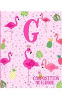 Composition Notebook G: Pink Flamingo Initial G Composition Wide Ruled Notebook