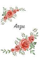 Arzu: Personalized Notebook with Flowers and First Name - Floral Cover (Red Rose Blooms). College Ruled (Narrow Lined) Journal for School Notes, Diary Wri