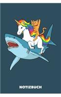 Notizbuch: Katze reitet Einhorn reitet Hai DIN A5 Punktraster - 120 Seiten für kreative Einhorn Fans