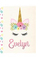 Evelyn: Personalized Unicorn Primary Story Journal For Girls With Pink Name - Half Ruled Dotted Midline and Blank Picture Space - Kindergarten to Early Chil
