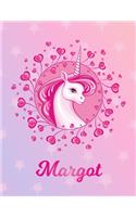 Margot: Unicorn Large Blank Primary Sketchbook Paper - Pink Purple Magical Horse Personalized Letter M Initial Custom First Name Cover - Drawing Sketch Book