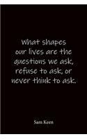 What shapes our lives are the questions we ask, refuse to ask, or never think to ask. Sam Keen