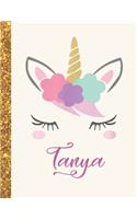 Tanya: Tanya Unicorn Personalized Black Paper SketchBook for Girls and Kids to Drawing and Sketching Doodle Taking Note Marble Size 8.5 x 11