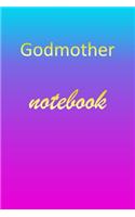 Godmother: Blank Notebook - Wide Ruled Lined Paper Notepad - Writing Pad Practice Journal - Custom Personalized First Name Initial G Blue Purple Gold - Taking 