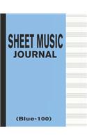 Sheet Music Journal (Blue-100): Blank & Empty 100 Pages Manuscript Paper 12 Staffs / Staves