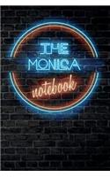 The MONICA Notebook: Vintage Blank Ruled Personalized & Custom Neon Sign Name Dotted Notebook Journal for Girls & Women. Wall Background. Funny Desk Accessories. Retro B