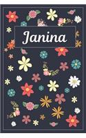 Janina: Lined Writing Notebook with Personalized Name 120 Pages 6x9 Flowers