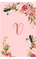 Monogram Initial Letter V Notebook for Women and Girls