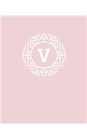 V: 110 Dot-Grid Pages - Monogram Journal and Notebook with a Pink Background and Simple Vintage Elegant Design - Personalized Initial Letter Journal - 