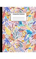 Composition Notebook - Colorful Autumn Leaves, Yellow, Green, Blue: College Ruled Blank Lined Cute Notebooks for Girls Women Teens Kids School Writing Notes Journal (7.5 x 9.25 in)