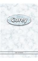 Corey - Lined Notebook: College Ruled Blank Pages Plus Extra Date Neutral Calendar (12 Months) and Notepad Sketch Designs. Cover Print White Marble Background with Silver-I
