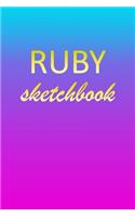 Ruby: Sketchbook - Blank Imaginative Sketch Book Paper - Pink Blue Gold Custom Letter R Personalized Cover - Teach & Practice Drawing for Experienced & As