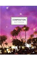 Composition Notebook: Blank Lined Notebook for School/Homework College Ruled Fireflies Evening Purple