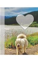 Cute White Husky Dog in Rockies Mountain Lake Wide-ruled School Composition Lined Notebook