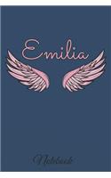 Emilia Notebook: A beautiful personalized angel wings soft cover notebook with 100 lined pages in 6x9 inch format. Personal Diary Personalized Journal Customized Jou
