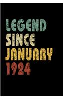 Legend Since January 1924: Retro Birthday Gift Notebook With Lined College Ruled Paper. Funny Quote Sayings 6 x 9 Notepad Journal For Taking Notes For People Born In January 1