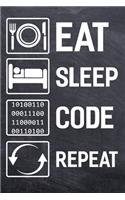 Eat Sleep Code Repeat: College Ruled Notebook (6x9 inches) with 120 Pages