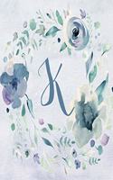 Notebook 6"x9", Letter K - Blue Purple Floral Design