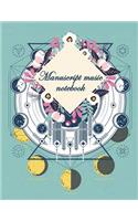 Manuscript music notebook: Pretty Floral and Moon, Music Manuscript Paper, Staff Paper, Musicians Notebook, Blank Guitar Tab, Book Bound (Perfect Binding) Paper 120 Pages 8.5"