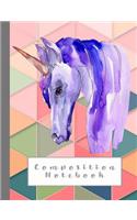 Composition Notebook: Composition Notebook for Animal Lovers - Wide Ruled 7.44 X 9.69 - Geometric Design with Lilac Unicorn
