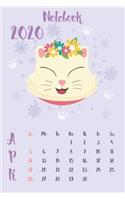 April Month 2020 One Month Calendar Modern Cute Cat Design Notebook Perfect Gift for Kids At School