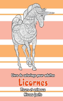 Livre de coloriage pour adultes - Niveau facile - Fleurs et animaux - Licornes