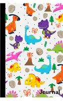 Journal: Cute Dinosaur Pattern White Lined Notebook for Kids To Write In