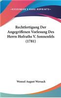 Rechtfertigung Der Angegriffenen Vorlesung Des Herrn Hofraths V. Sonnenfels (1781)
