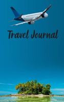 Travel Journal - 6x9 inch blank lined journal plane over island abstract blue cover