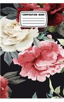 Composition Book: Floral Roses Red & White Bohemian, 6x9 inches, 120 Blank Lined Pages, Mate cover