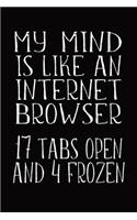 My Mind Is Like An Internet Browser 17 Tabs Open And 4 Frozen: Blank Lined Journal Funny Notebook, Office Coworkers Jokes