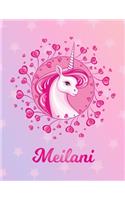 Meilani: Unicorn Large Blank Primary Handwriting Learn to Write Practice Paper for Girls - Pink Purple Magical Horse Personalized Letter M Initial Custom Fir