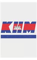 Khm: Cambodia notebook with lined 120 pages in white. College ruled memo book with the cambodian flag