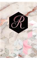 R: Letter R Journal, Rose Gold Geometric on Marble, Personalized Notebook Monogram Initial, 6 X 9